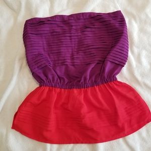 Strapless Bright Pintuck Colorblock Top S